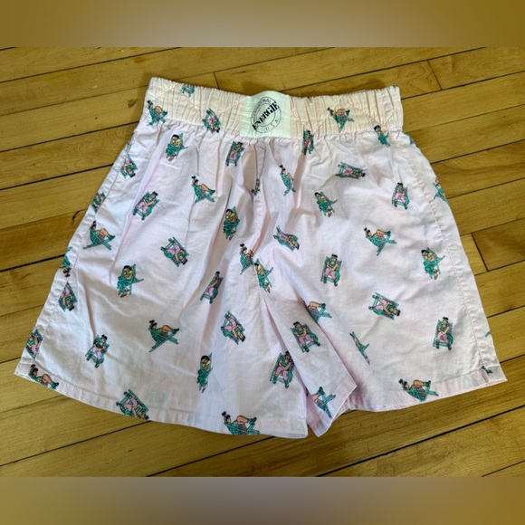 Vintage 80s International Energie U.S.A. Boxing shorts in pale pink printed - Picture 1 of 6